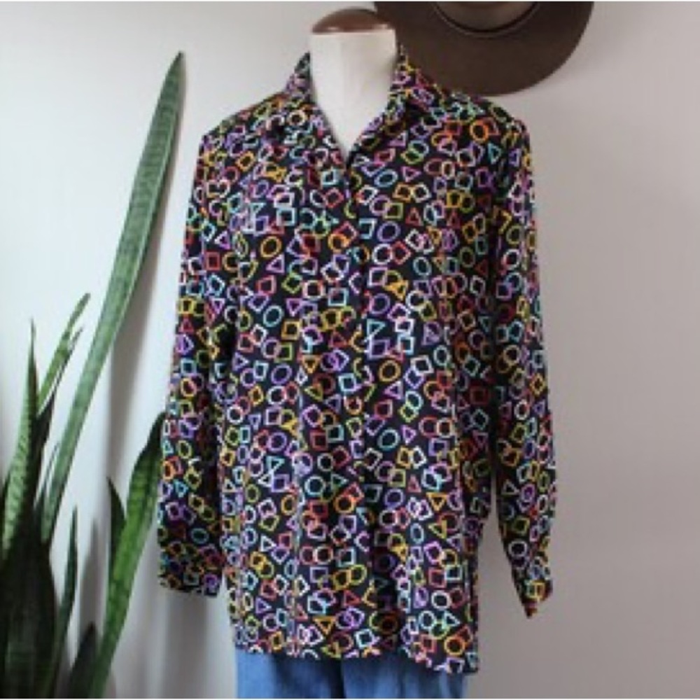 ColorfulLiz Baker Geometric Patterned Shirt Size large 80s chic - Picture 4 of 5